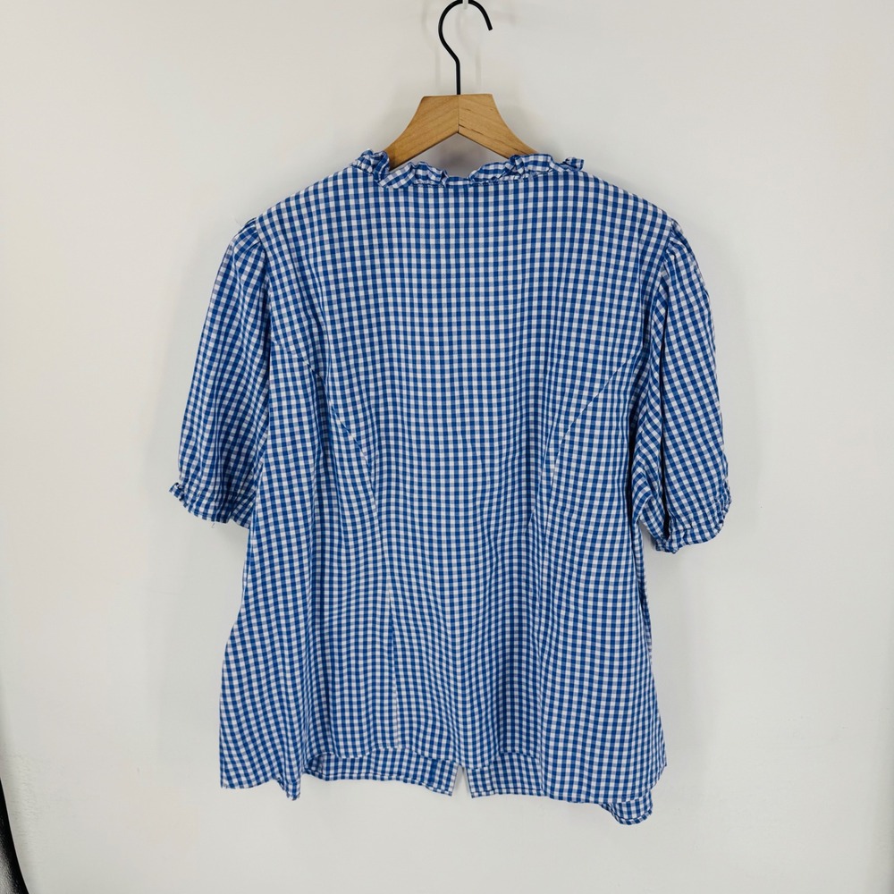 Ulla Popken Gingham Ruffle Neck Button Front Cott… - image 3